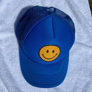 Blue trucker smile hat